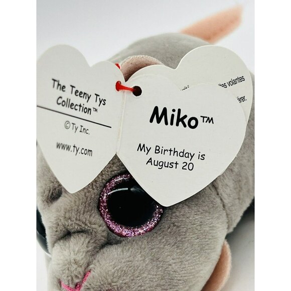 Teeny Tys Miko Gray Mouse Pink Eyes Plush 4 inch Stuffed Animal 2017 - Picture 3 of 9
